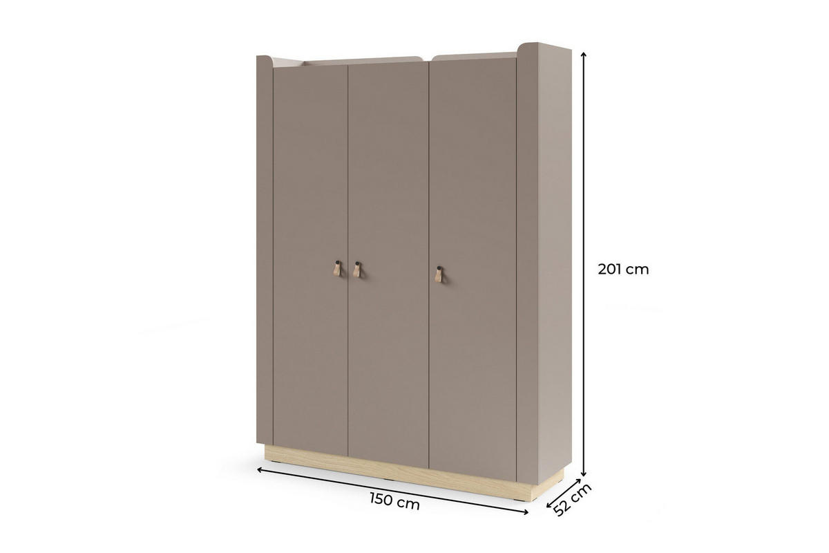 KINDERKLEIDERSCHRANK SOVI 14 150 / 201 / 52 cm in Porcini / Eiche Mavelie - Greige/Eichefarben, Holzwerkstoff (150/201/52cm) - Deine Möbel 24