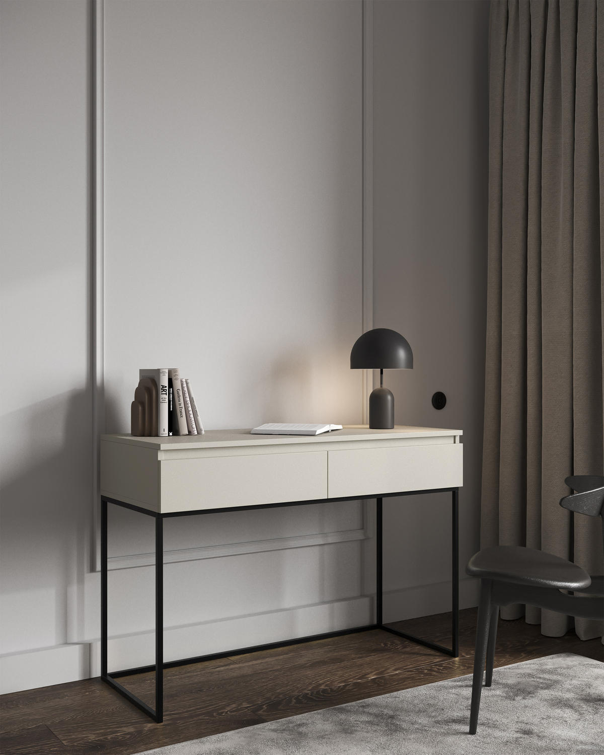 KONSOLENTISCH Bemmi Beige mit Metallbeinen - Beige/Schwarz, Holzwerkstoff/Metall (50/120/80cm) - Selsey