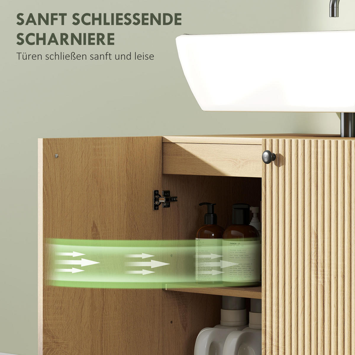 WASCHBECKENUNTERSCHRANK Unterschrank mit Rolle Soft-Close Türen Ablage - Eichefarben, Holzwerkstoff (39.8/62/60cm) - HOMCOM