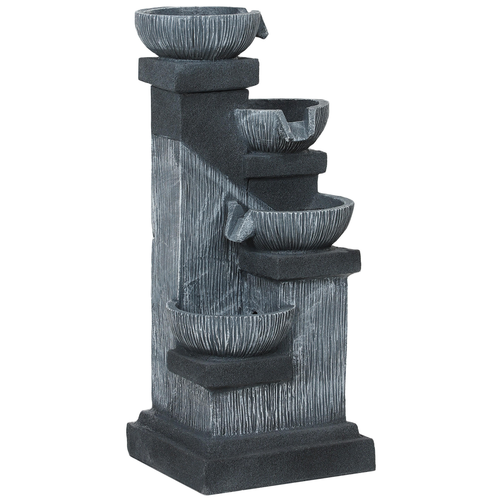 ZIERBRUNNEN DE-10204 4-stufiger Wasserfall mit LED-Beleuchtung Grau - Grau, Kunststoff (38/36/85cm) - ComfortXL