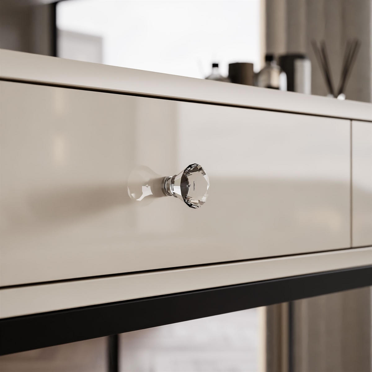 KONSOLE Glamour auf schwarzem Gestell mit Kristallgriff - Kaschmir, Holzwerkstoff (100/81/42cm) - Lookway