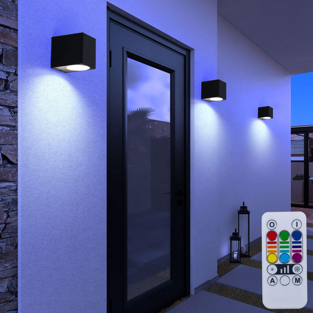 RGB LED AUSSEN-WANDLEUCHTE Grau 3er Set - Grau, Metall (6.8/9.2/8cm)