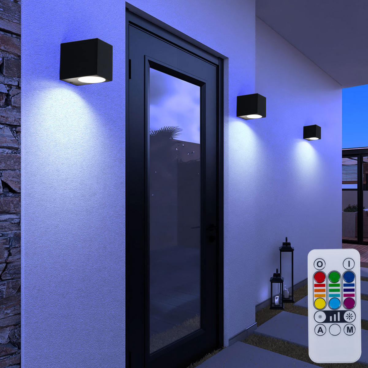 RGB LED AUSSEN-WANDLEUCHTE Grau 3er Set - Grau, Metall (6.8/9.2/8cm)