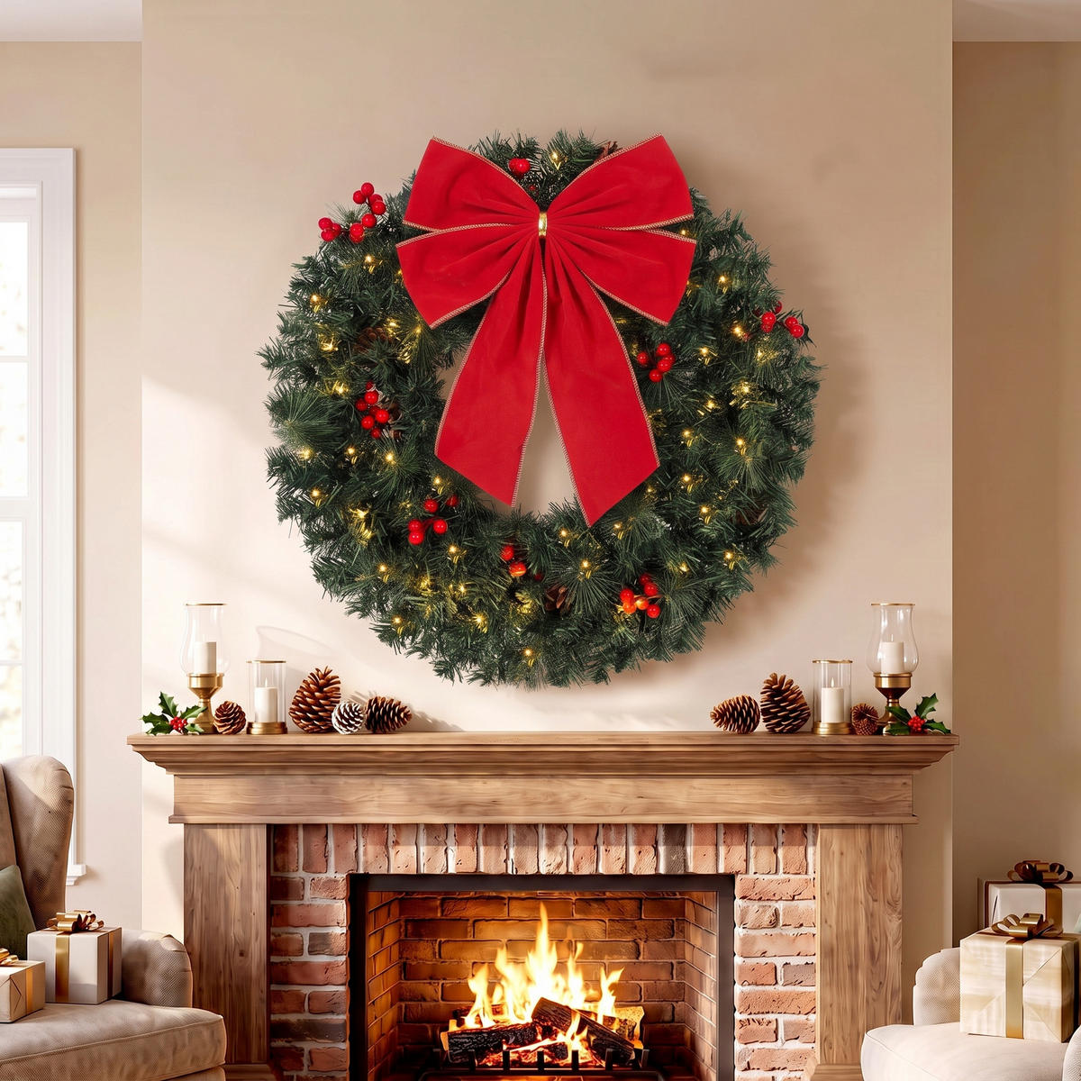 WEIHNACHTSKRANZ PVC Stahl Grün - Grün, Kunststoff (60/12/60cm) - HOMCOM