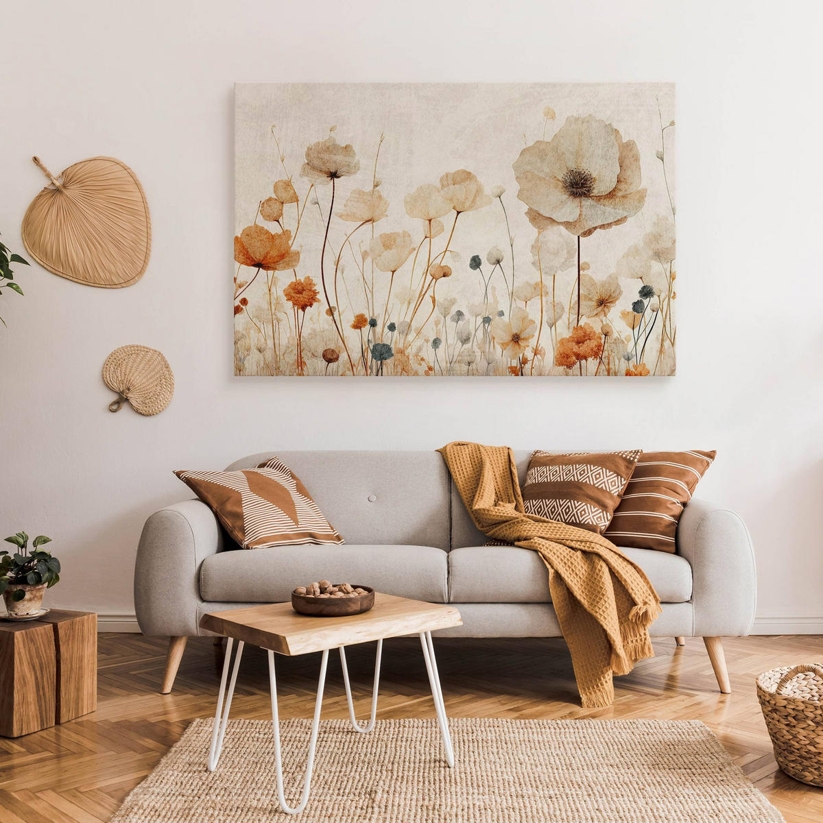 LEINWANDBILD Feldblumen Pflanzen Natur Retro 90/60 cm - Beige/Braun, Textil (90/60cm) - Muralo