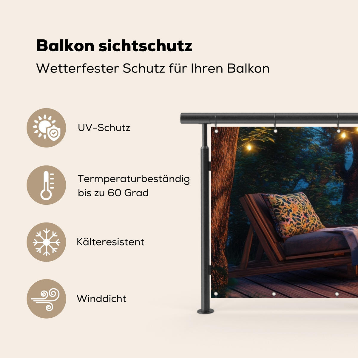 BALKON-SICHTSCHUTZ Lagerfeuer - See - Abendlicht - Dunkelblau, Kunststoff (300/100cm) - MuchoWow