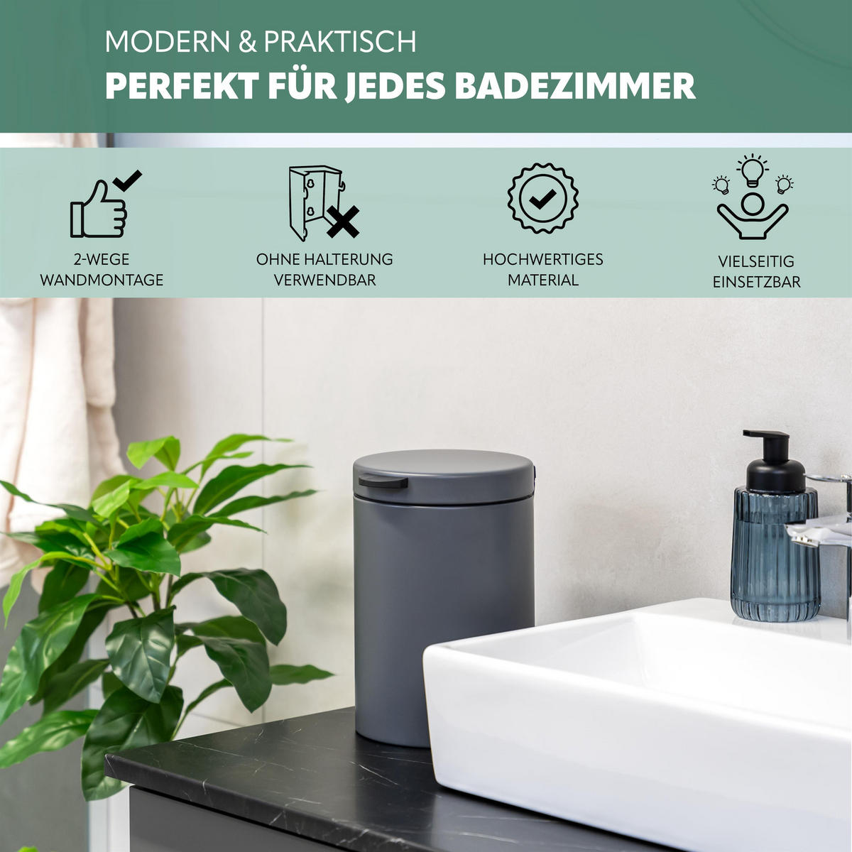 WAND-KOSMETIKEIMER, grau - Grau, Metall (16/24/23cm) - bremermann