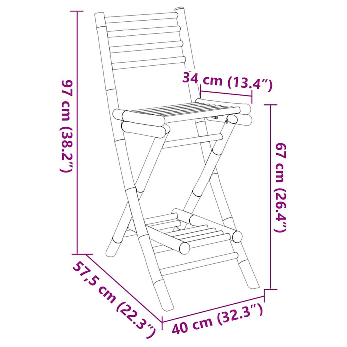 OUTDOOR-BARHOCKER Mit Fussstützen 2 Stk. KlaPPbar Bambus - Braun, Naturmaterialen (57.5/97/40cm) - vidaXL