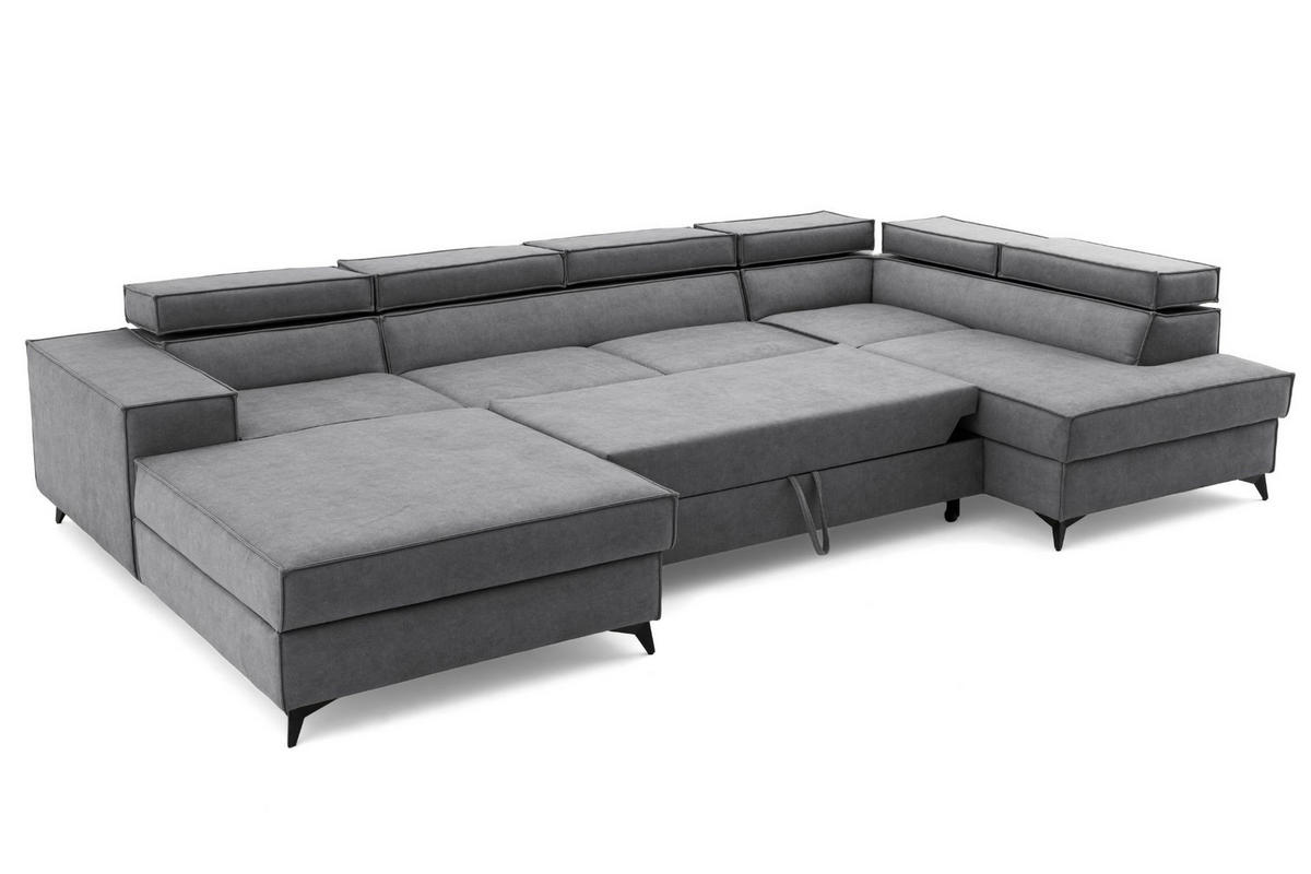 ECKSOFA PURE U Rechts mit Schlaffunktion 127x270 Velours Grau - Schwarz/Grau, Holz/Textil (204/340cm) - Muffo