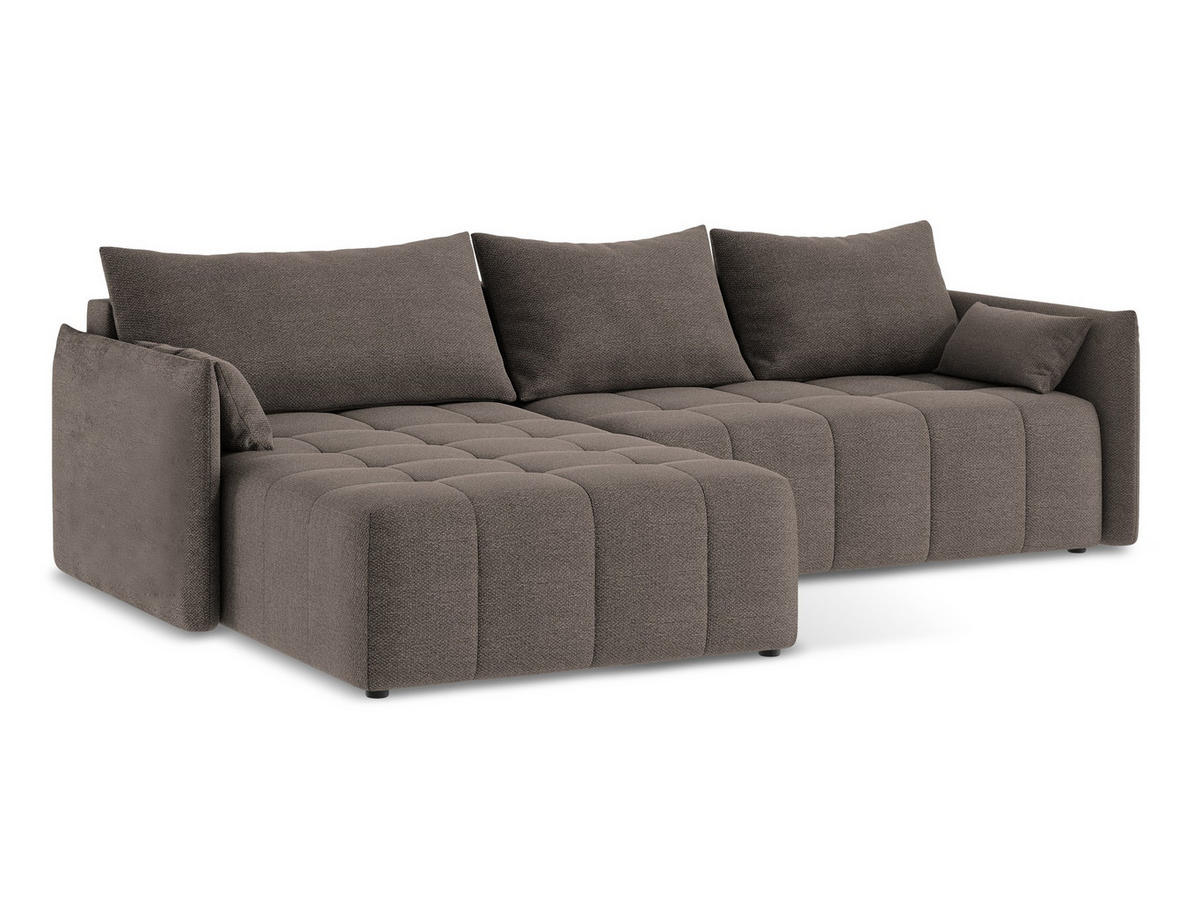 ECKSOFA Links Bouclé Stoff Grau - Hellgrau/Schwarz, Holzwerkstoff/Kunststoff (248/166cm) - Makamii