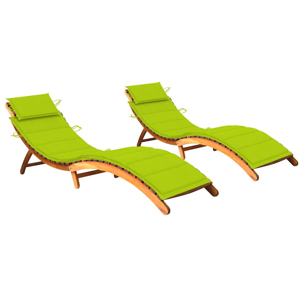SONNENLIEGEN 2 Stk. mit Auflagen Massivholz Akazie - Grün, Holz (55/64/184cm) - furnicato