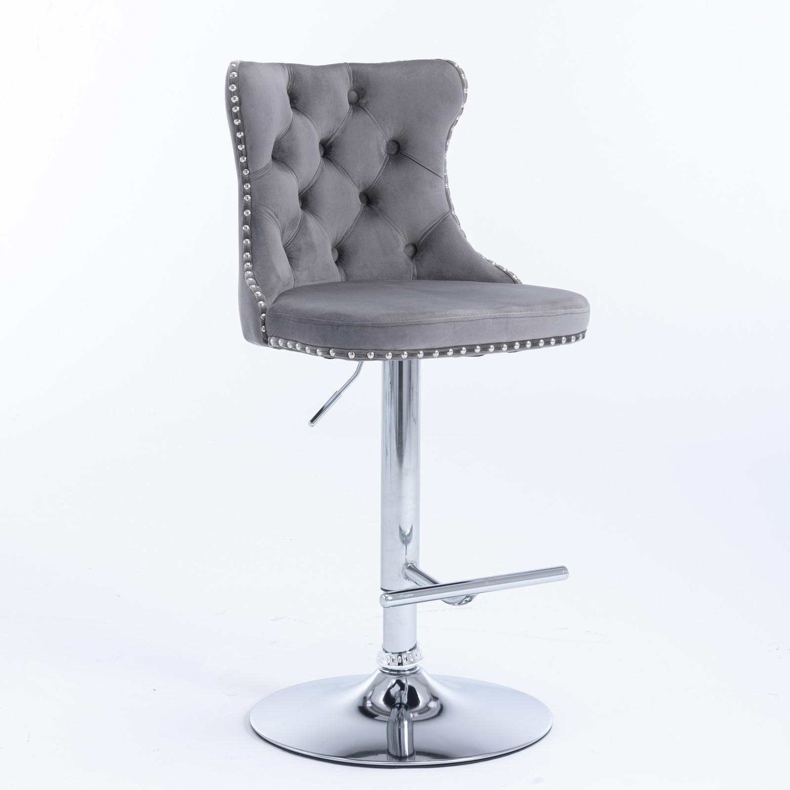 BARHOCKER 2er-Set höhenverstellbar mit Samtbezug, Grau - Grau, Textil (46/115/46cm)