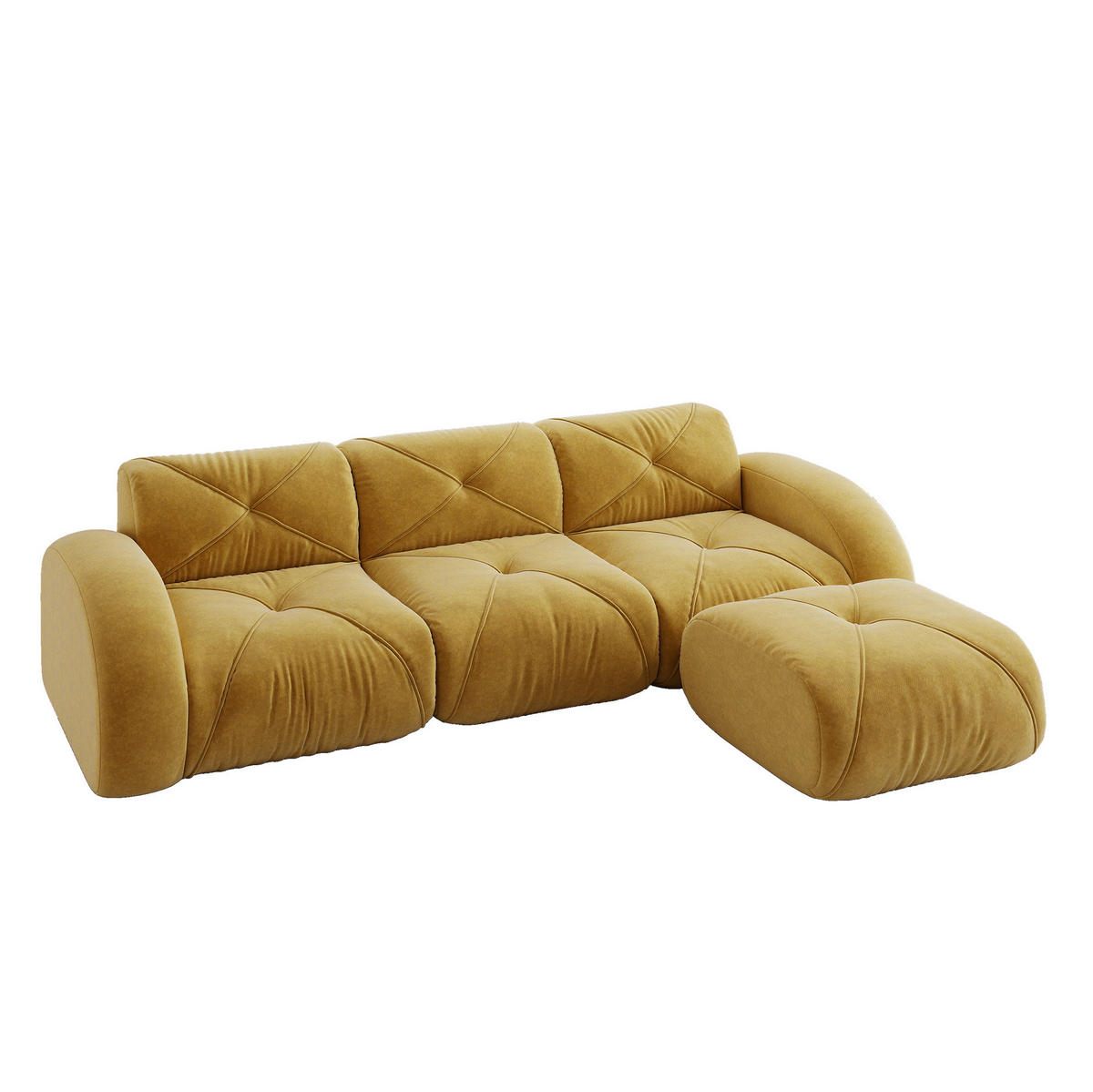 SOFA modular Chenille Yellow mit Hocker - Gelb, Kunststoff (171/281cm) - Meubliv
