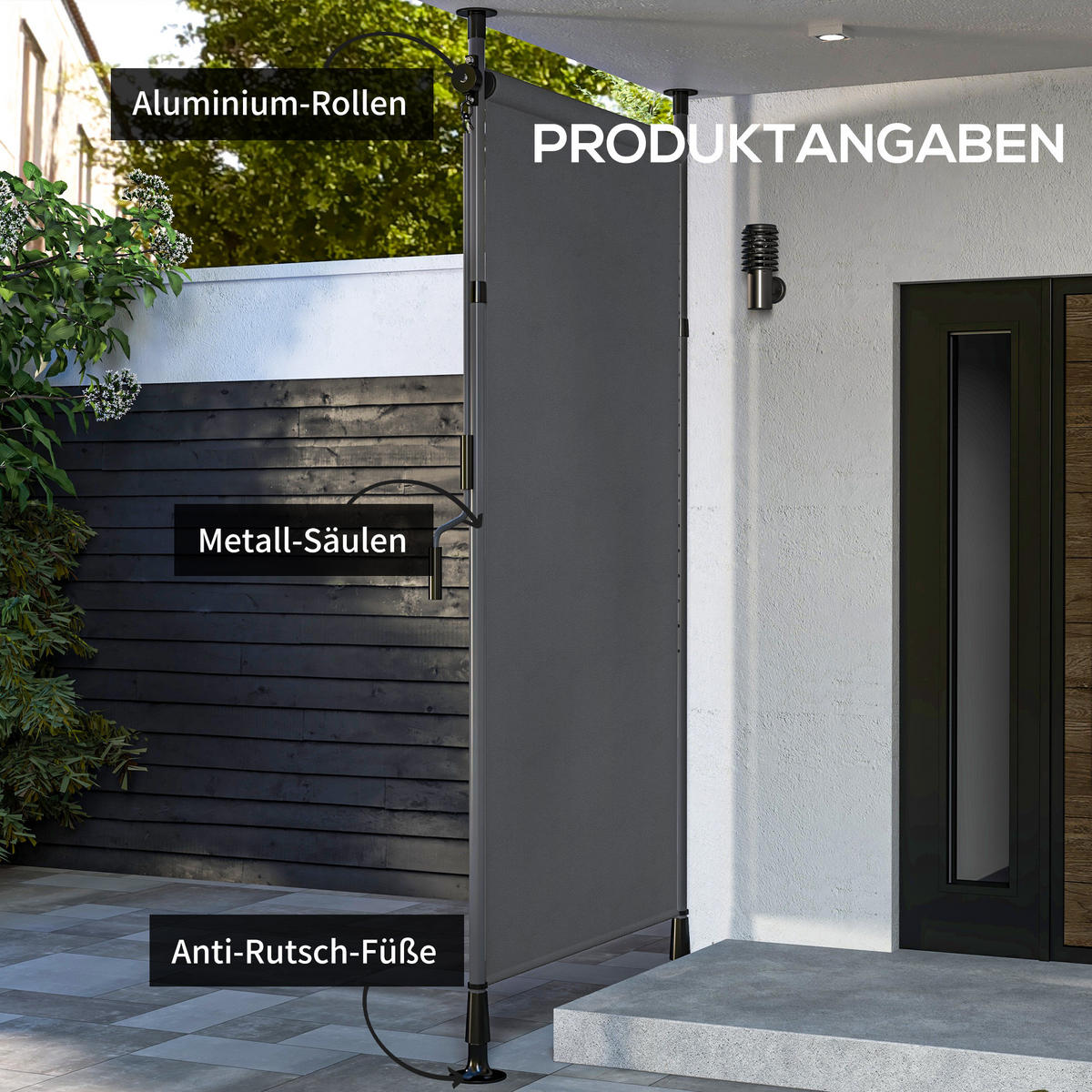 SENKRECHTMARKISE, Polyester, Dunkelgrau - Dunkelgrau, Kunststoff/Metall (2.8/310/150cm) - Outsunny