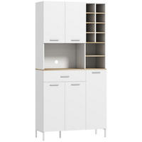 KÜCHENSCHRANK mit offenen Regalen, Fächern, Weinregal, 5 Schranktüren, MDF, Weiß - Silberfarben/Weiß, Holzwerkstoff/Metall (35/183/90cm) - HOMCOM
