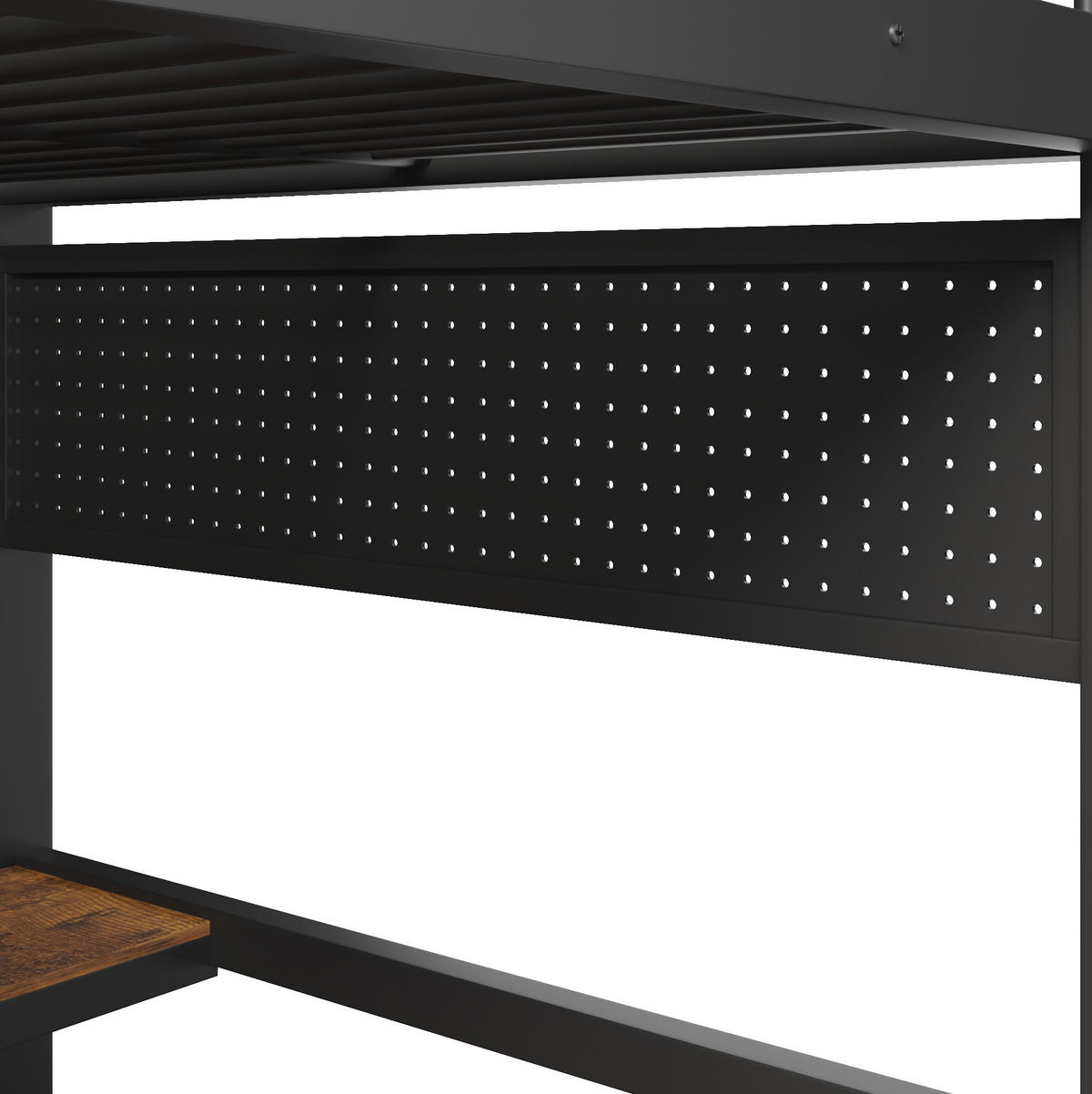 HOCHBETT 140/200 cm aus Metall mit LED-Beleuchtung, Schreibtisch und Stauraum - Schwarz, Metall (140/200cm) - Flora Grace