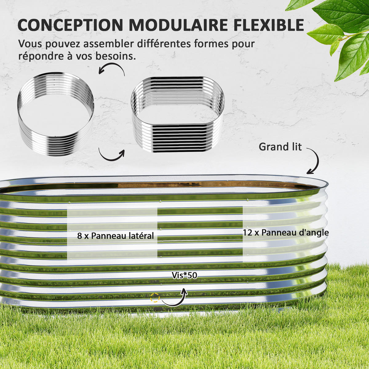HOCHBEET DE-12272 modular, oval, 160/80/56 cm Silber - Silberfarben, Metall (160/56/80cm) - ComfortXL