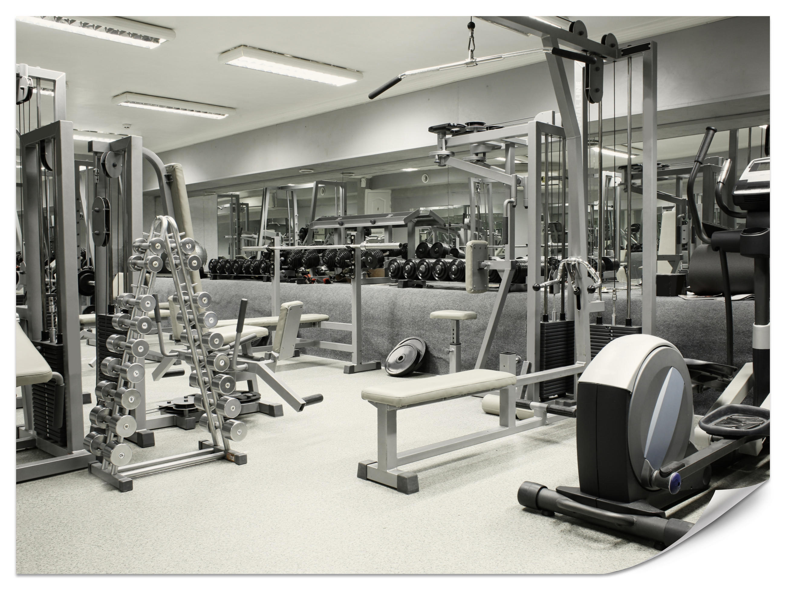 FOTOTAPETE Fitnessstudio Innenraum Equipment Modern Sport 450x315 - Ecru/Creme, Papier (450/315cm) - Muralo