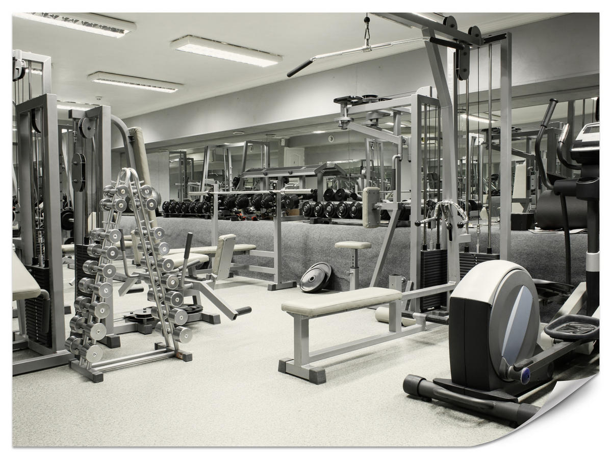 FOTOTAPETE Fitnessstudio Innenraum Equipment Modern Sport 350x256 - Ecru/Creme, Papier (350/256cm) - Muralo