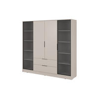 KLEIDERSCHRANK RICADI 4D RD (Kaschmir, Riffelglas, 4 Türen, 2 Schubladen, Kunststoffgriffe) - Kaschmir/Schwarz, Holz/Holzwerkstoff (206/200/51cm) - Ravio