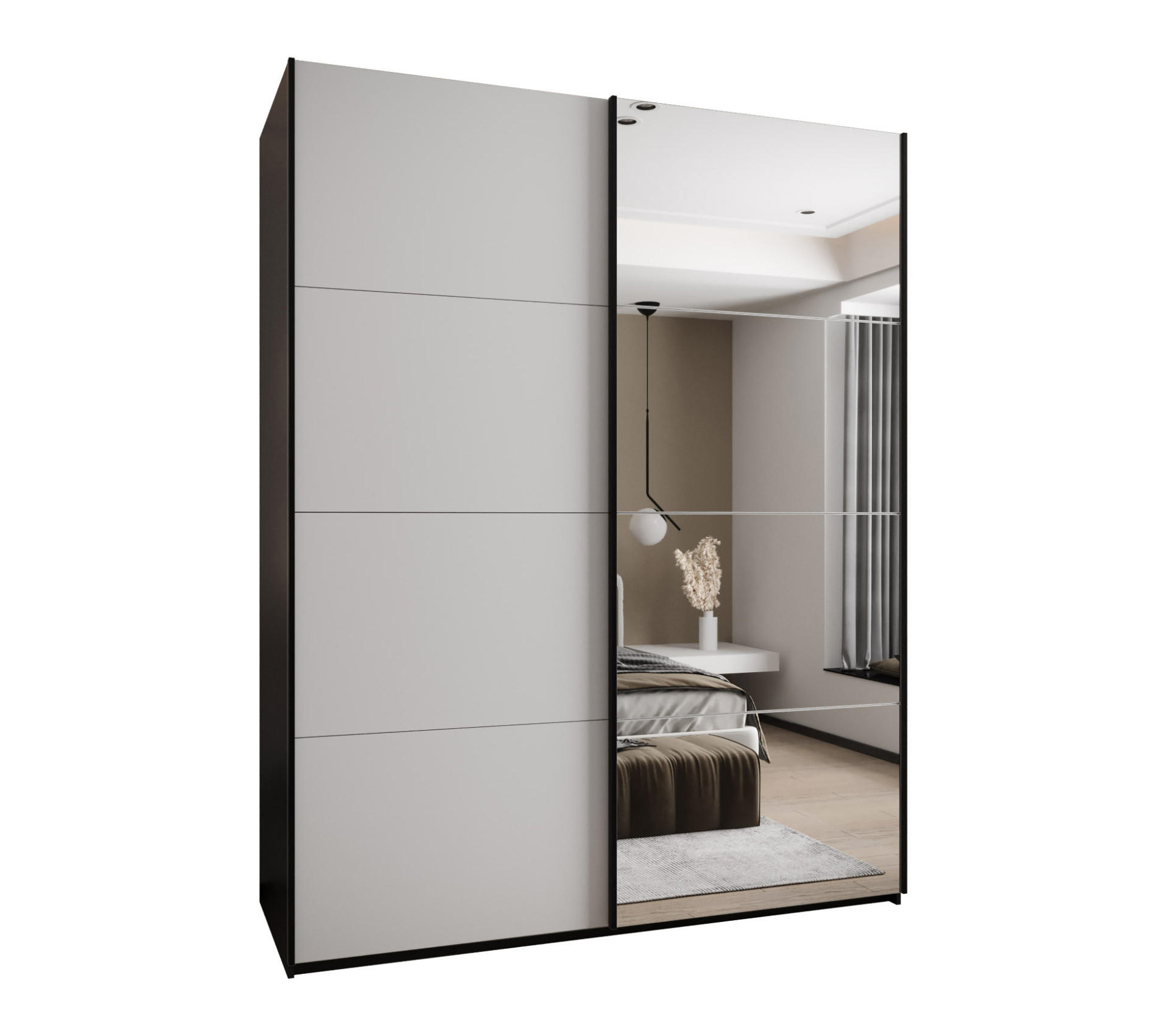 Abiks Möbel Schwebetürenschrank Schwarz, Weiß, Schwarz 200x245x64 cm