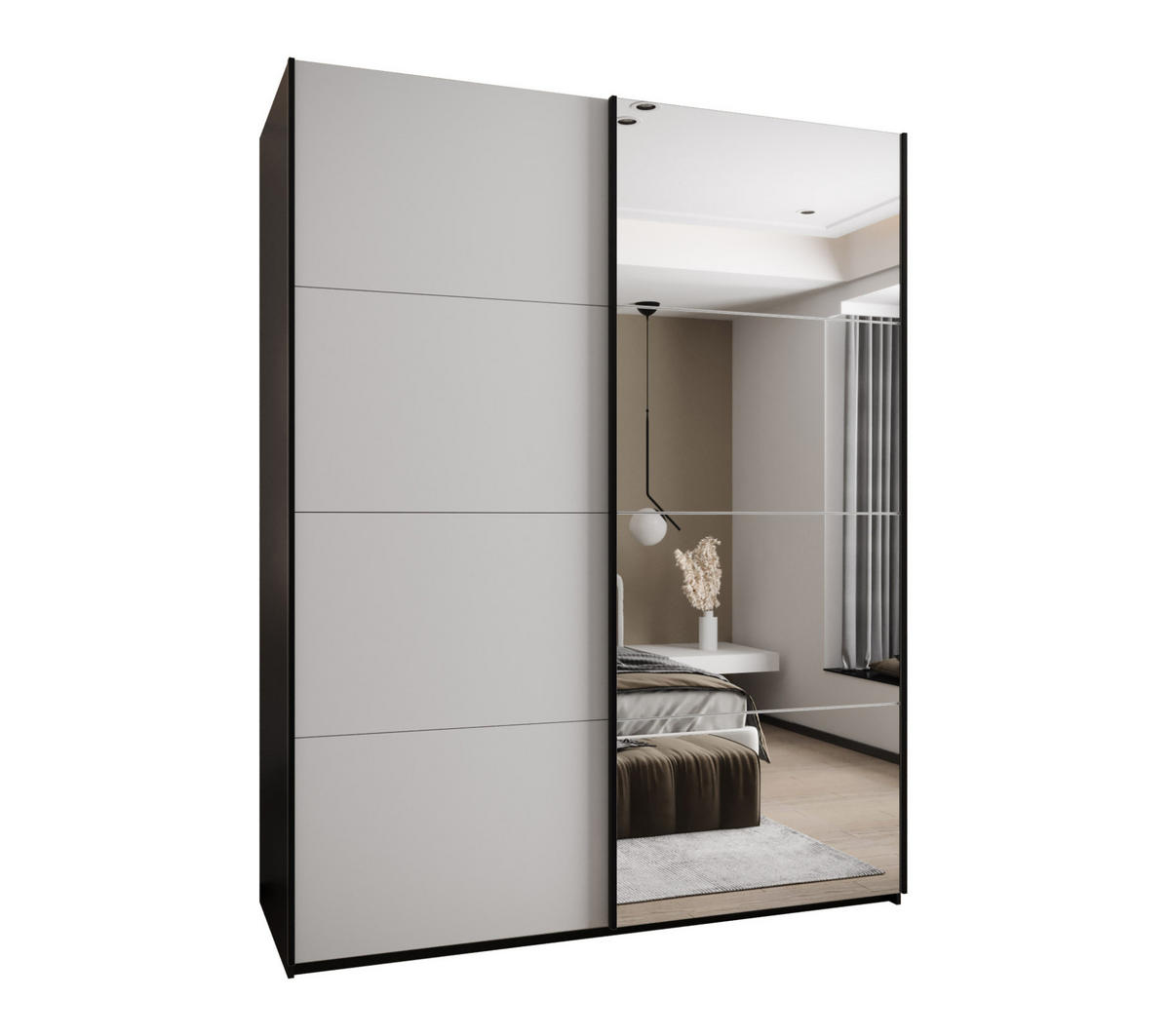 SCHWEBETÜRENSCHRANK 245,5/200/64 2-türig - Schwarz/Weiß, Holz/Metall (200/245/64cm) - Abiks Möbel