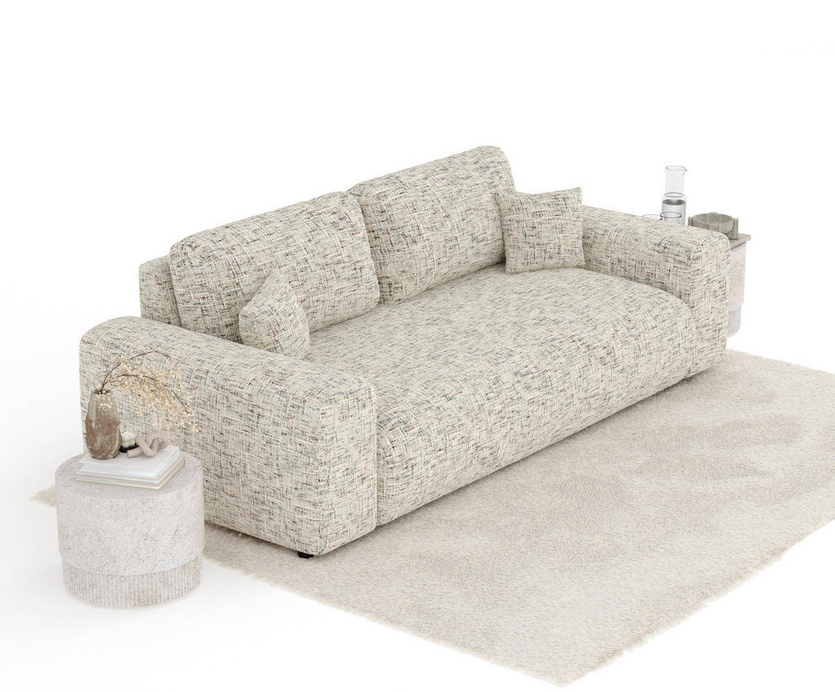3-SITZER-SOFA Zanzibar Beige Webstoff - Beige/Schwarz, Holz/Holzwerkstoff (213/79/108cm) - Maison de Reve