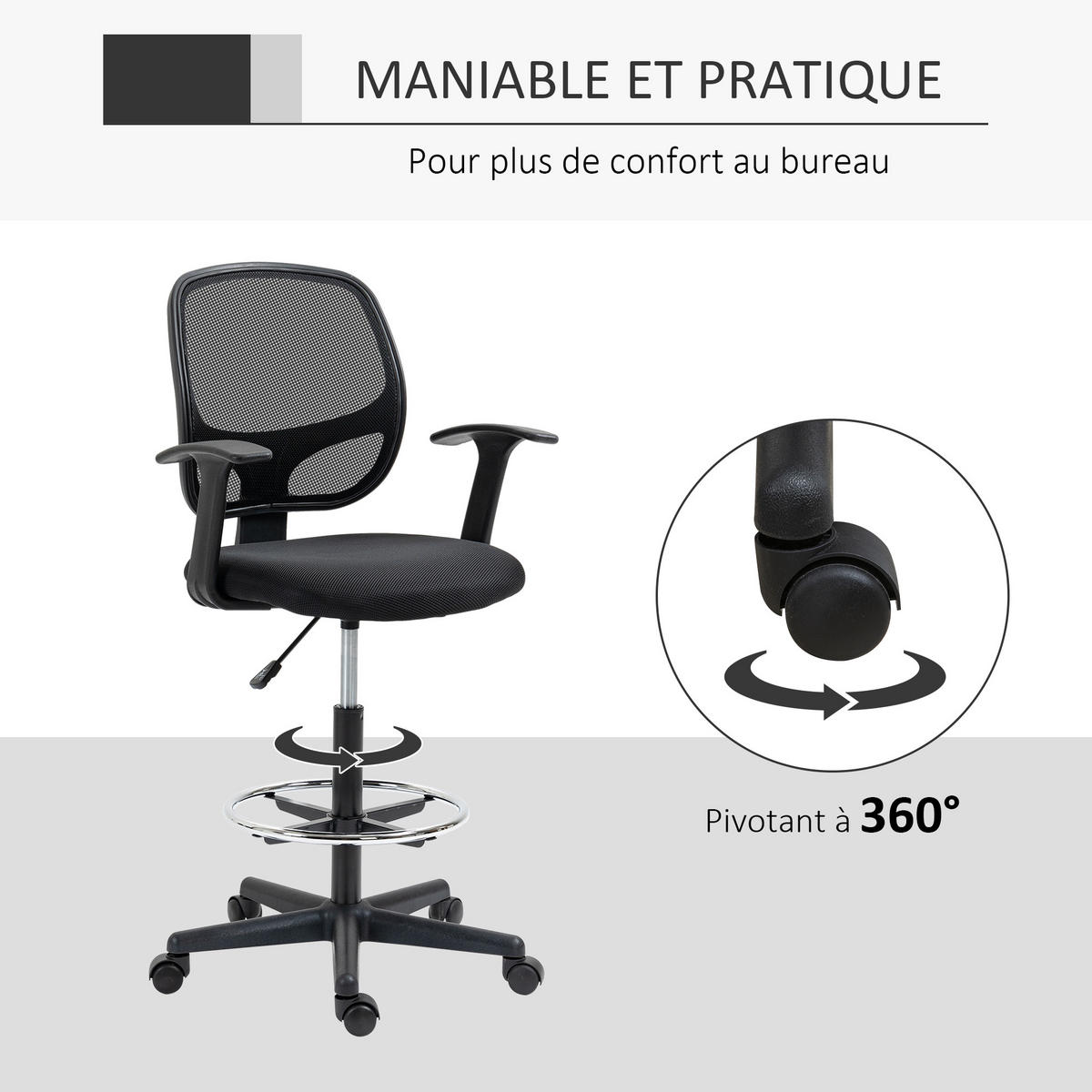 BÜROHOCKER DE-11790 60x56x110-132 cm Schwarz - Schwarz, Metall (56/132/60cm) - ComfortXL