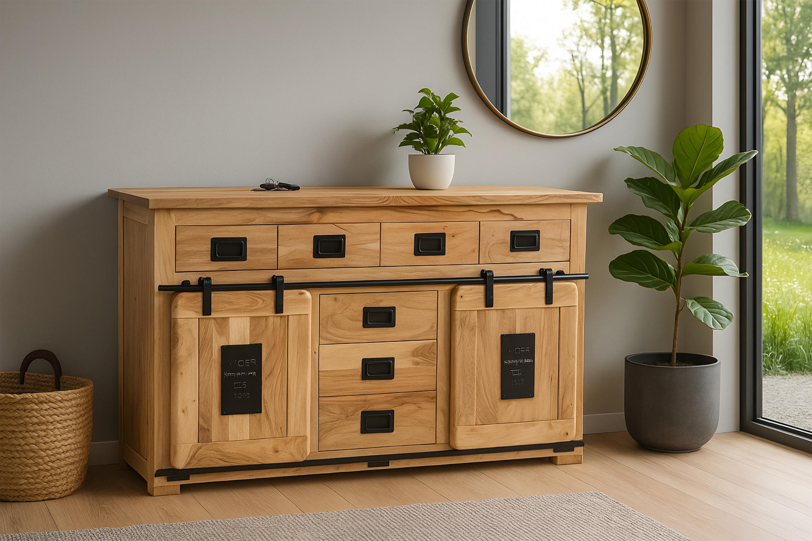 SIDEBOARD LIBRO - Beige/Naturfarben, Akazienholz/Holz (150/90/45cm) - SAM