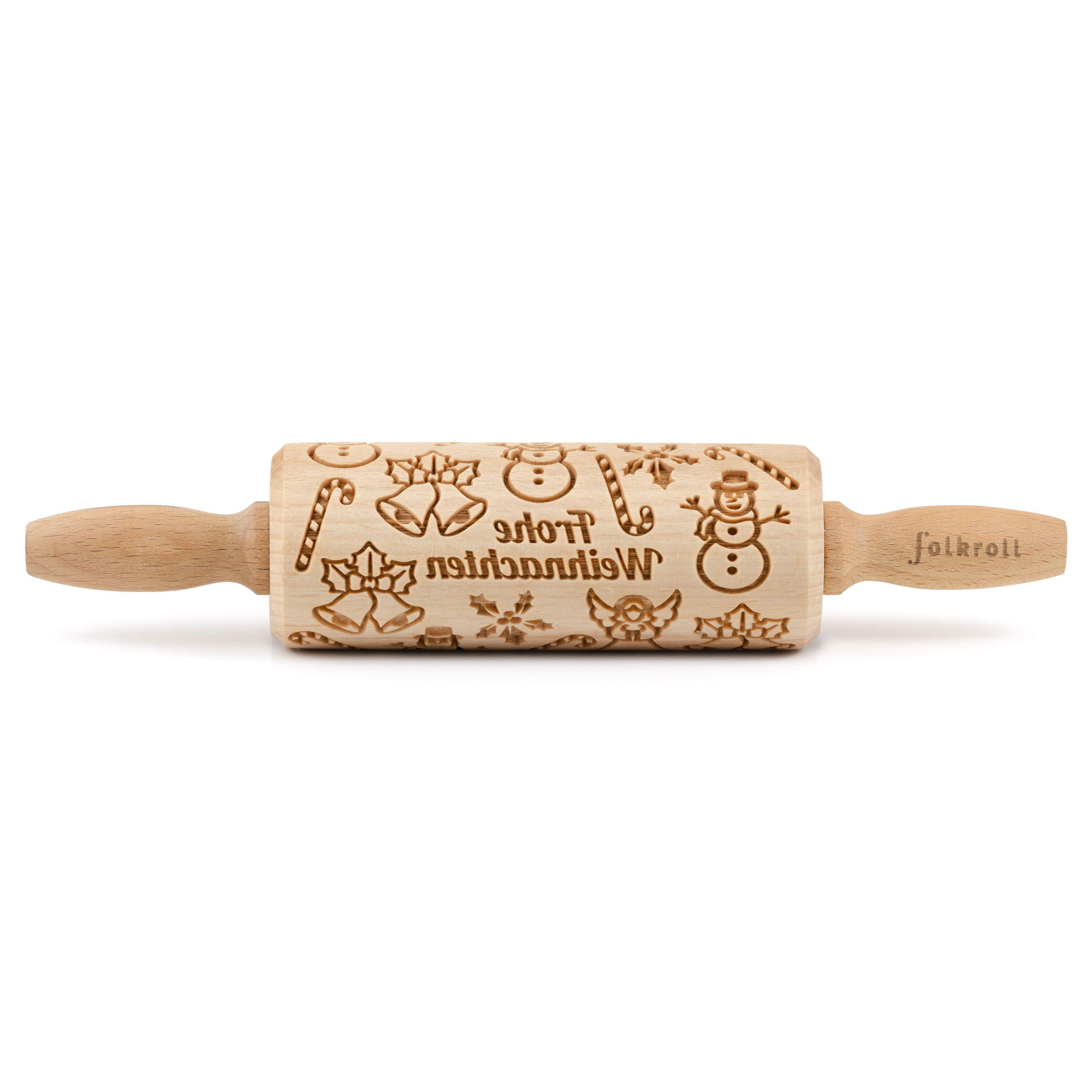 TEIGROLLE Frohe Weihnachten, junior, 23 cm, Buchenholz - Braun, Holz (23cm) - Folkroll