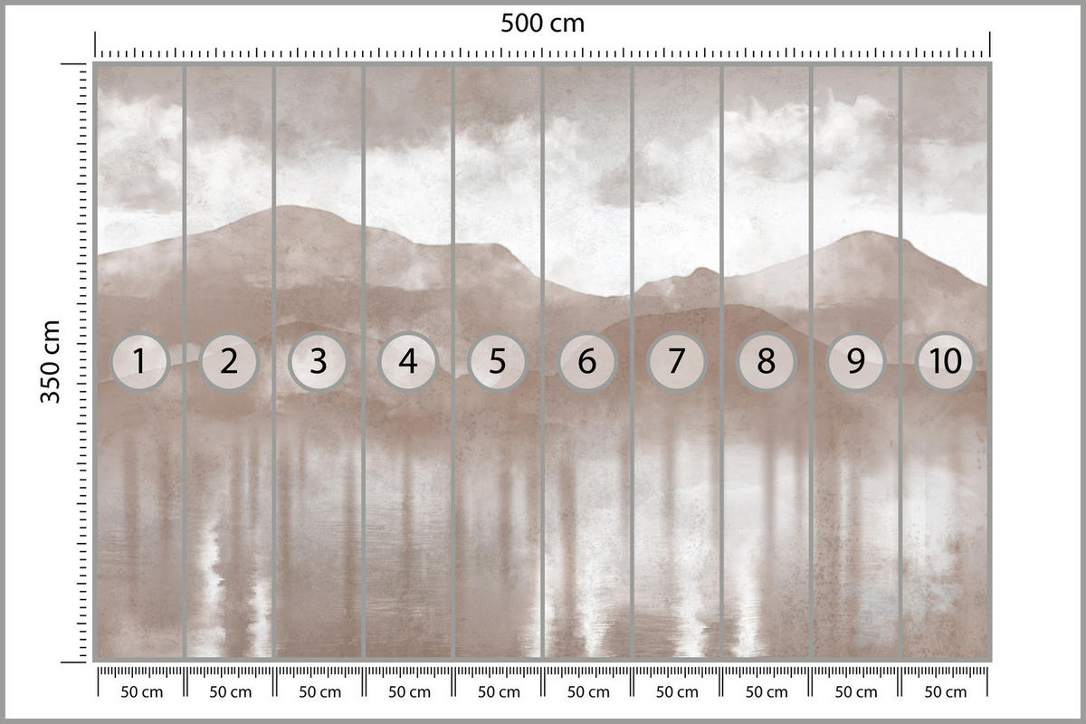 FOTOTAPETE Neblige beige Landschaft Berge 500x350 - Beige/Braun, Papier (500/350cm) - Muralo