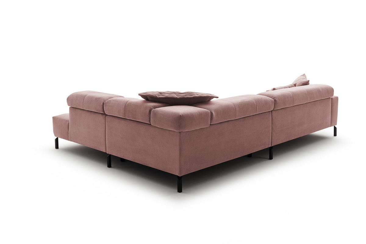 ECKSOFA MIT MOTORISCHEM SITZVORZUG OHIO Pink Cord - Pink/Schwarz, Textil/Metall (311/219cm) - KAWOLA