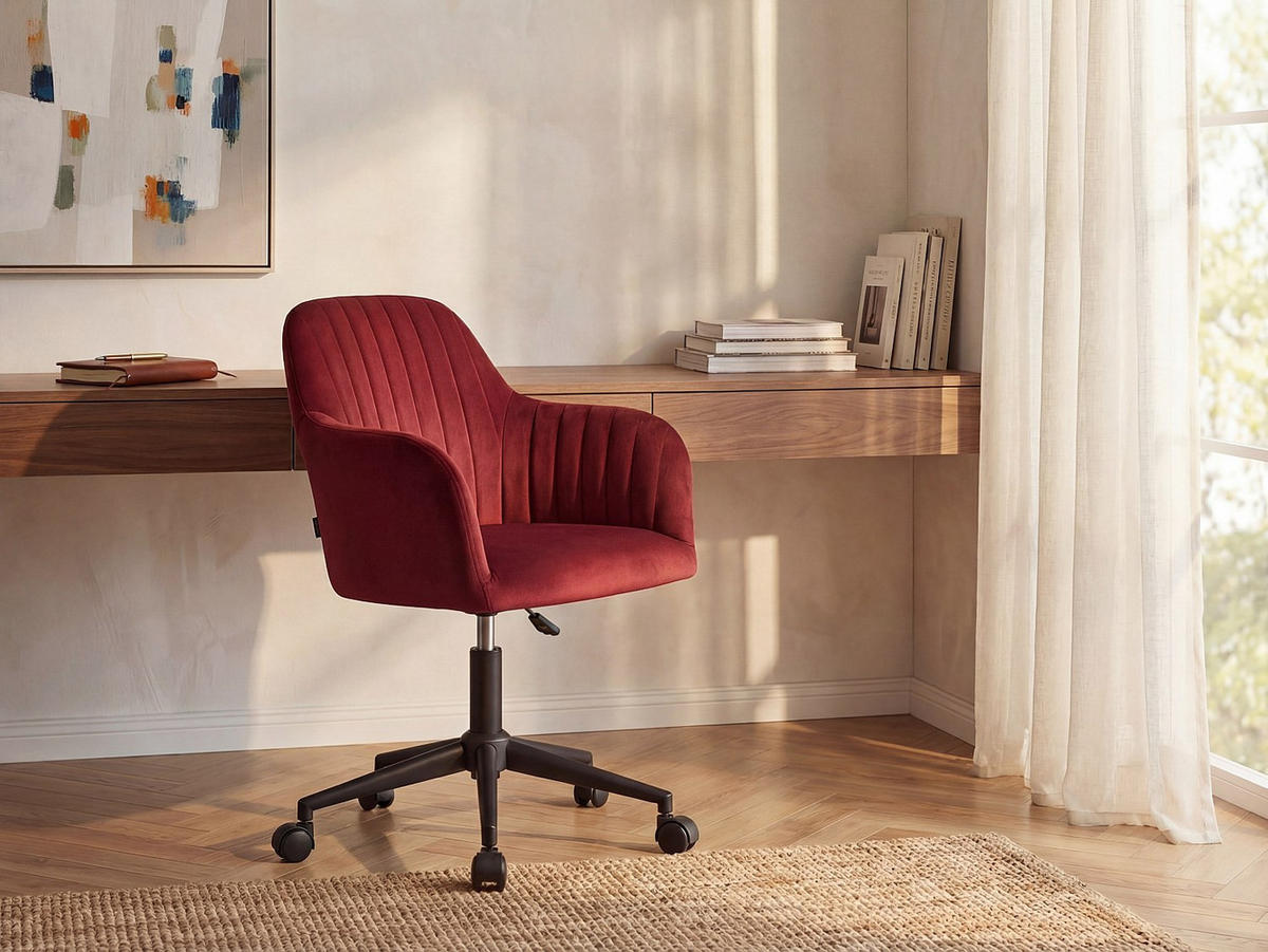 BÜROSTUHL ohne Armlehnen - 59 cmcm x 61.5 cmcm - Samt, Stoff - Bordeaux - ELEANA - Bordeaux, Textil (59/89/61.5cm) - Vente-Unique