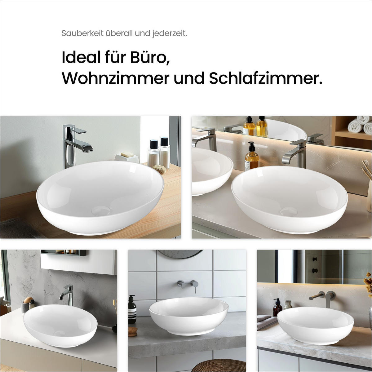 WASCHBECKEN Oval Keramik Weiß Glänzend 52 / 39,5 / 13 cm - Weiß, Keramik (39.5/13/52cm) - EMKE