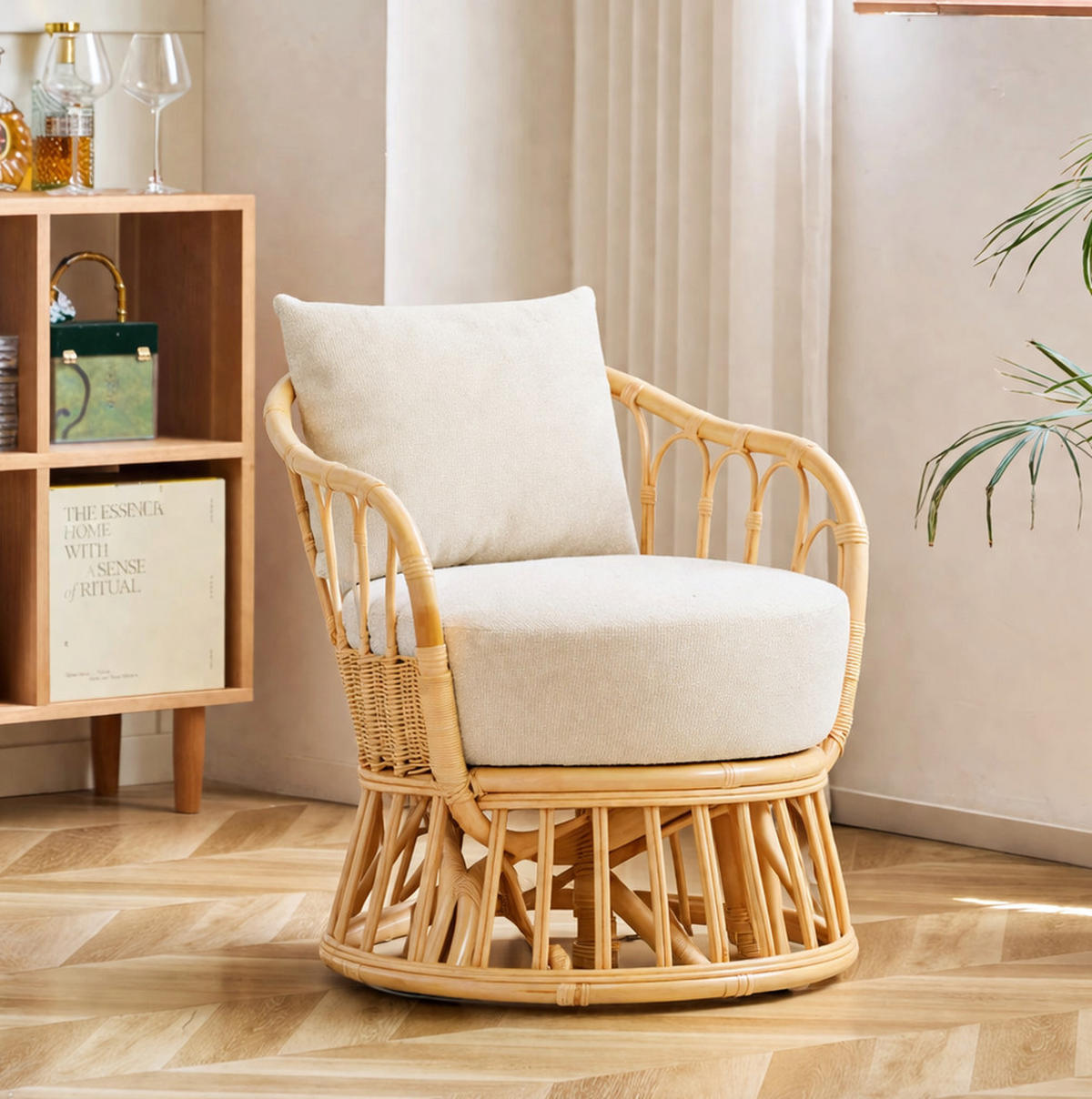 SESSEL Rattan Beige - Braun, Holz (60/63/62cm) - Nordlys