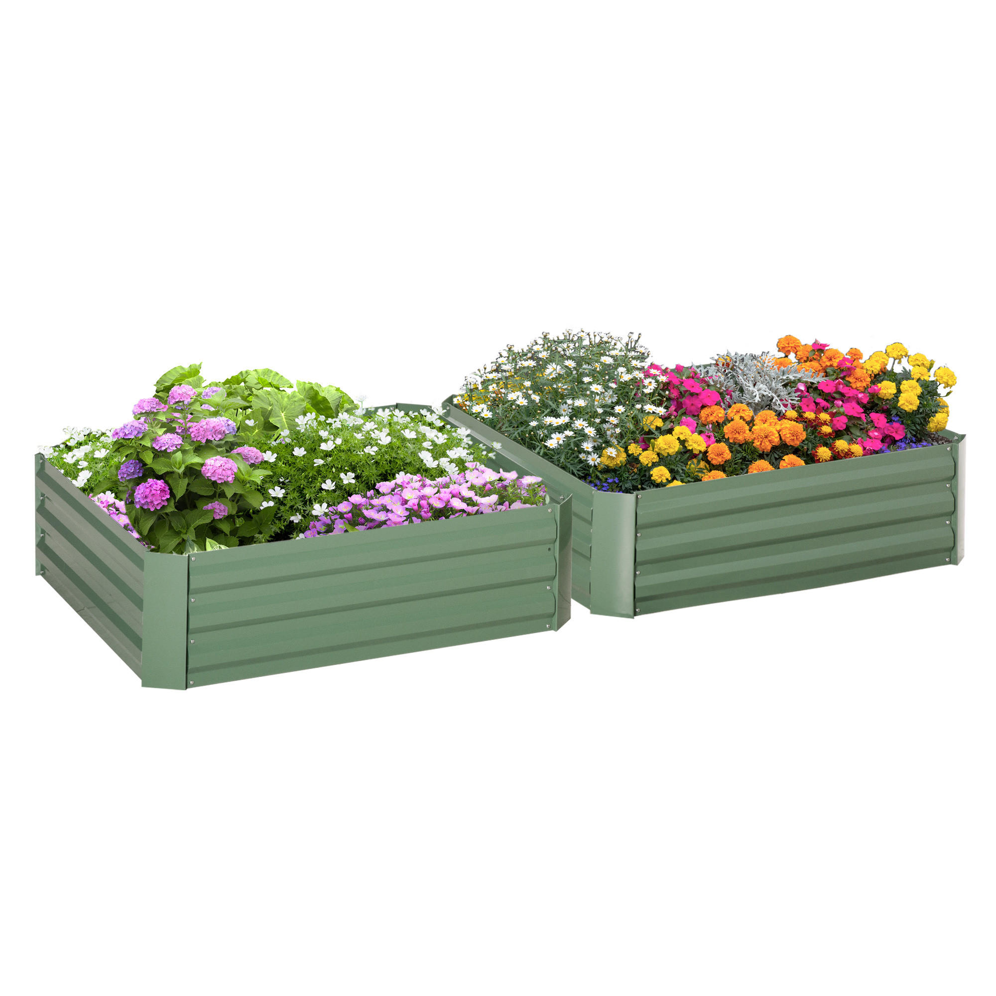 PFLANZENBEET-SET, Pflanzkübel, Blumenkübel für Garten, Terrasse, Verzinkter Stahl, Grün, 100 x 100 x 30 cm - Grün, Metall (100/30/100cm) - Outsunny