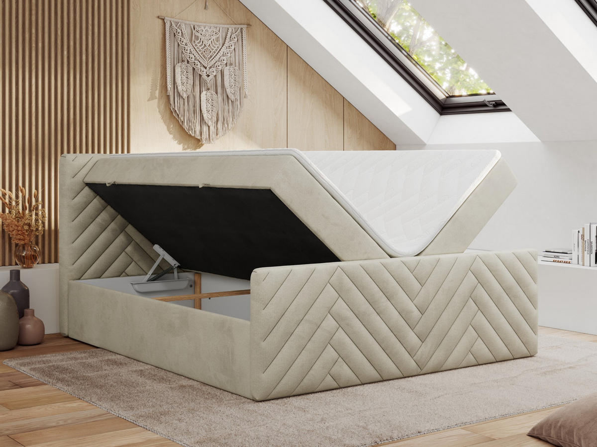 BOXBETT PARIS DUO 140/200 - Beige Velvet - H3 - Beige, Holz/Textil (140/200cm) - MKS