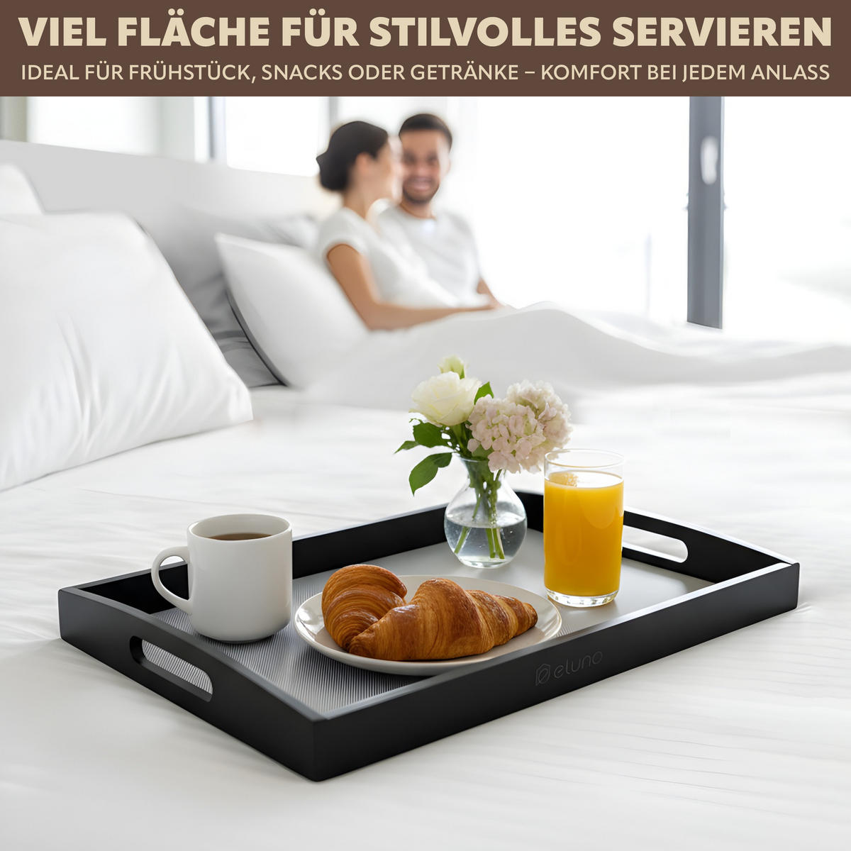 SERVIERTABLETT mit Griffmulden - Schwarz, Naturmaterialien (50/5/30cm) - eluno