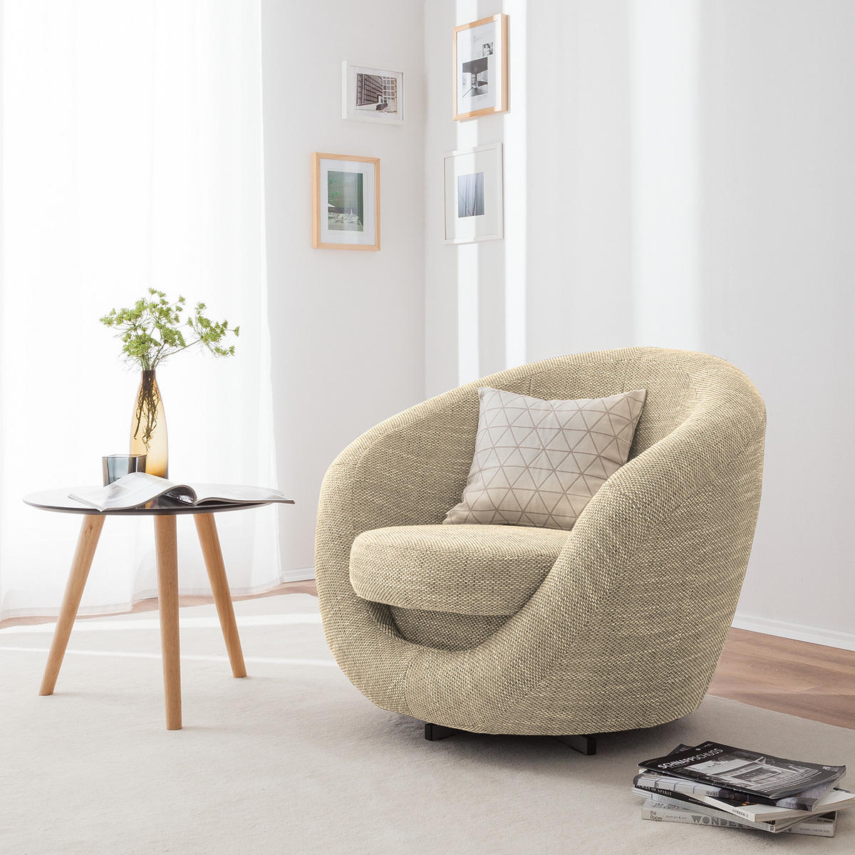 DREHSESSEL - Creme, Textil (92/75/80cm) - home24