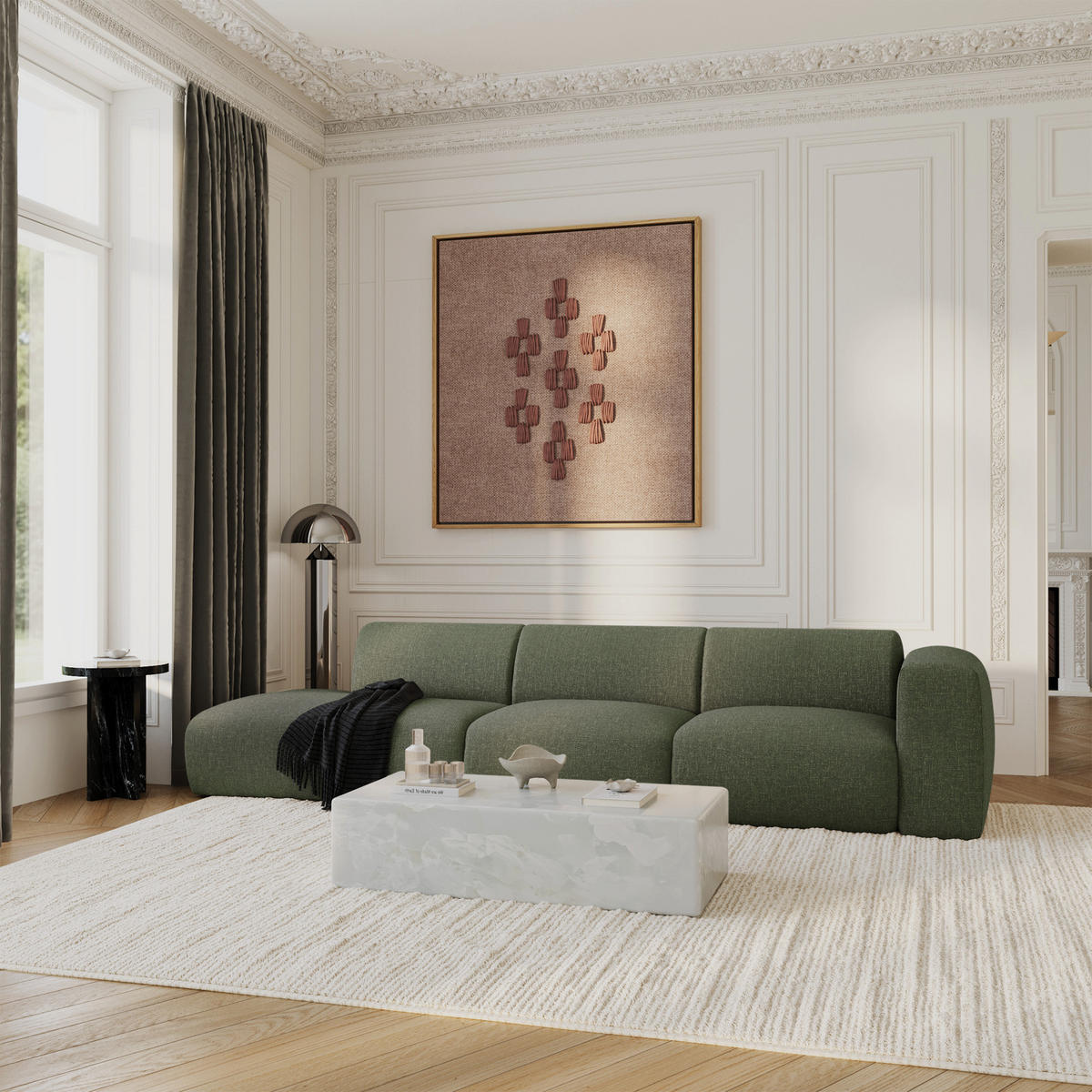 SOFA 5-Sitzer Rastergewebe Olivgrün 310cm - Olivgrün, Textil (310/73/96cm) - Sia Home