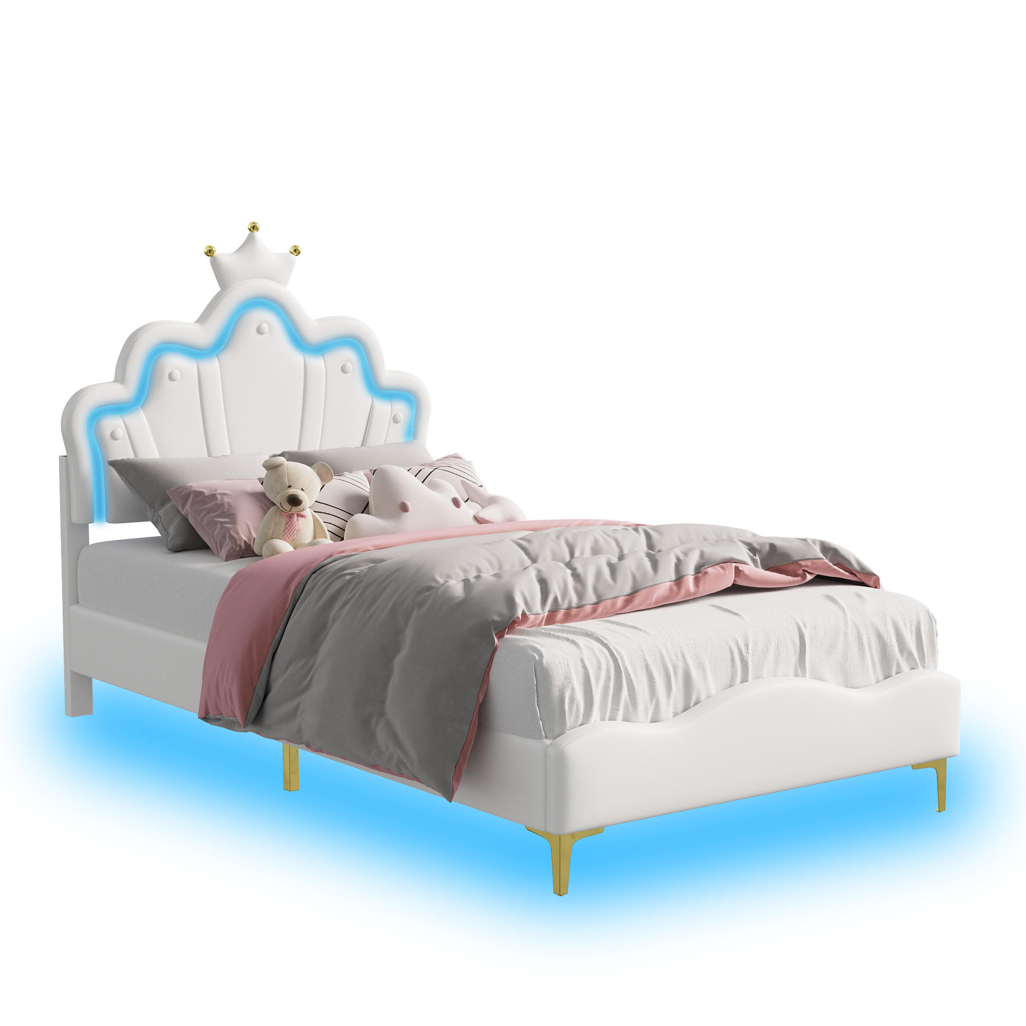 KINDERBETT 90/190 cm, in Weiß, Polsterbett Kinder Einzelbetten 90/190 mit Lattenrost, Verstellbarem Kopfteil - Weiß, Leder/Holz (90/190.2cm) - BPKADHY