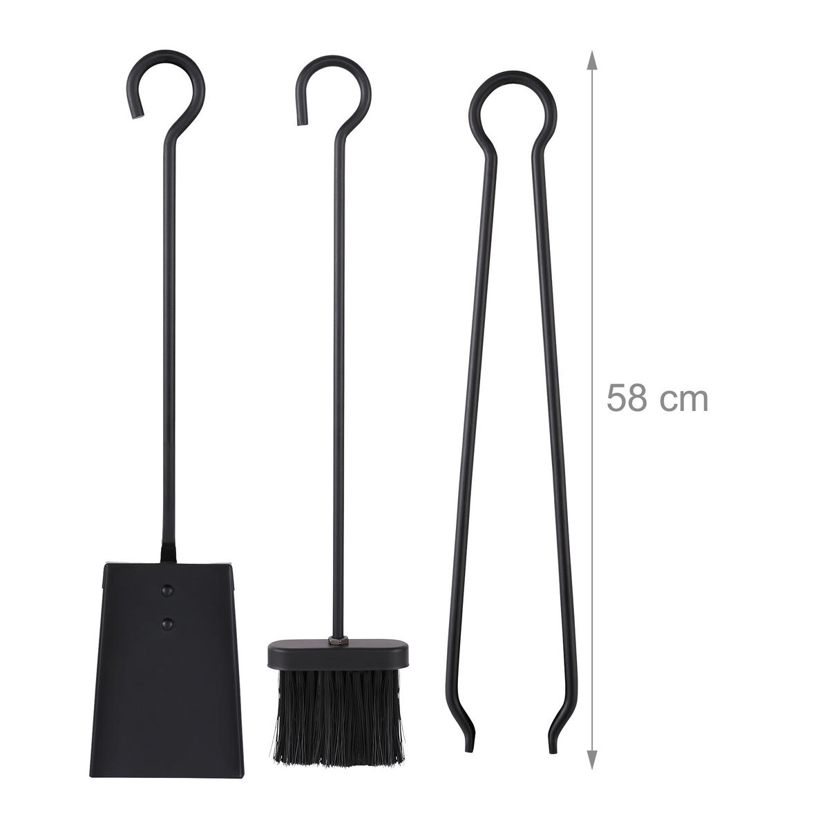 KAMINHOLZREGAL Schwarz 3-tlg.-Set Kaminbesteck - Schwarz, Kunststoff/Metall (33/76/33cm) - Relaxdays