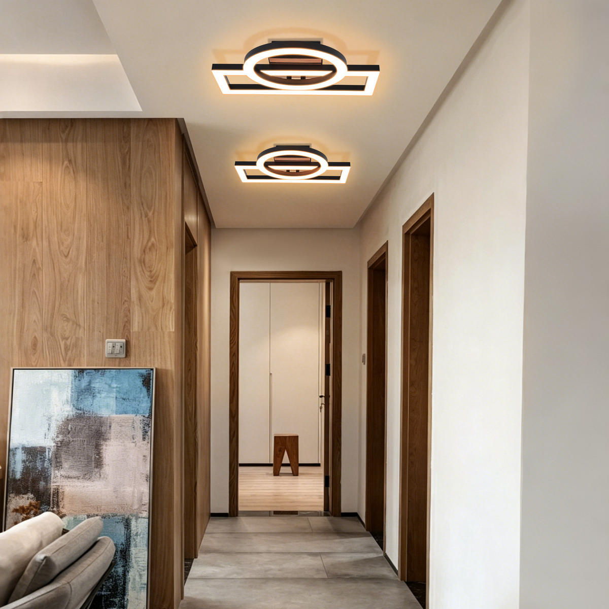 LED DECKENLEUCHTE Ixith 34.5/28/8 cm - Schwarz, Kunststoff/Metall (34.5/28/8cm) - ZMH