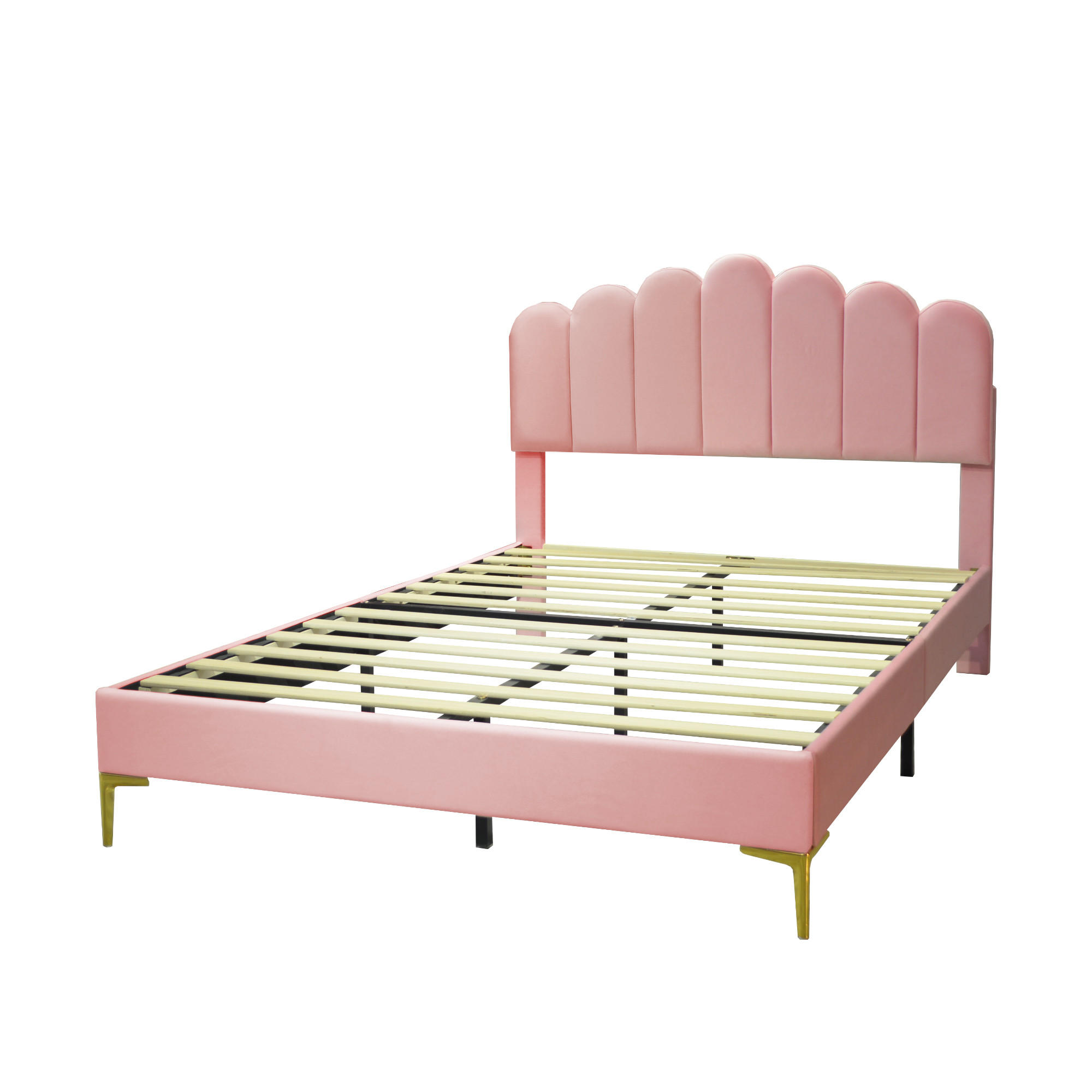 POLSTERBETT 140/200 cm DE-01748, in Rosa, mit verstellbarem Kopfteil - Pink, Metall (140/200cm) - ComfortXL