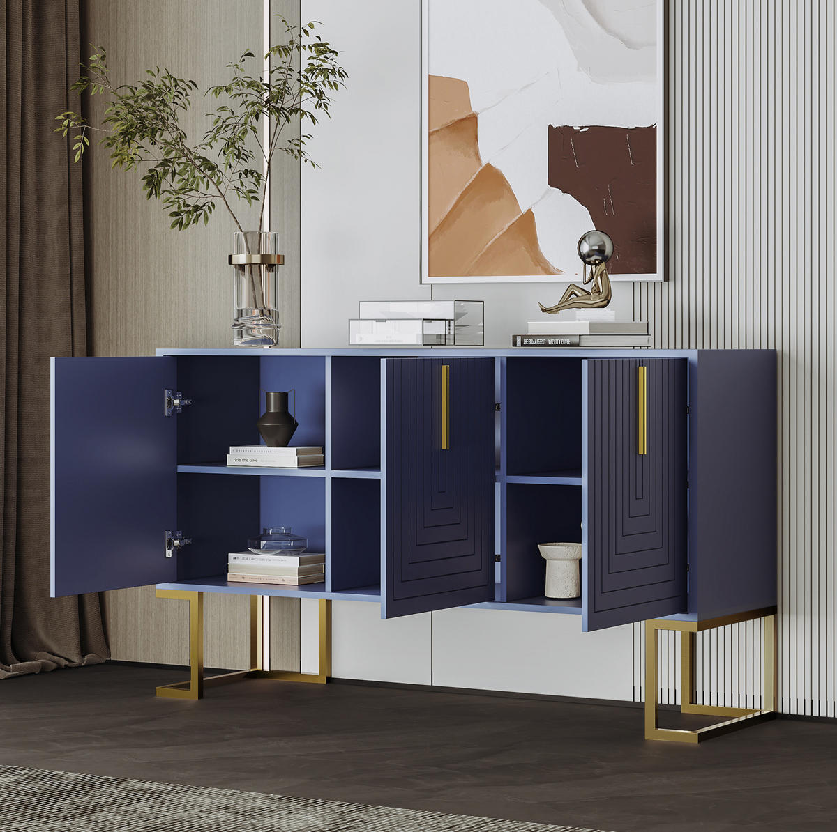 SIDEBOARD mit 3 Türen in Navy-Blau – modernes Design mit Metallgriffen - Blau, Holzwerkstoff (138/80.5/40cm) - BEAOK
