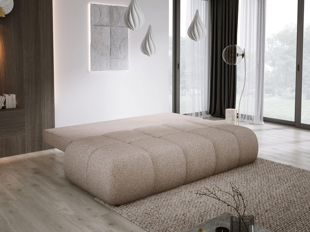 SOFA COCO MINI SCHLAFSOFA mit Bettfunktion, Anthology Stoffbezug, 2-Sitzer, freistehend, Größe: 205x105x97 cm, Beige - Greige, Holz/Textil (205/97/105cm) - DomoHome