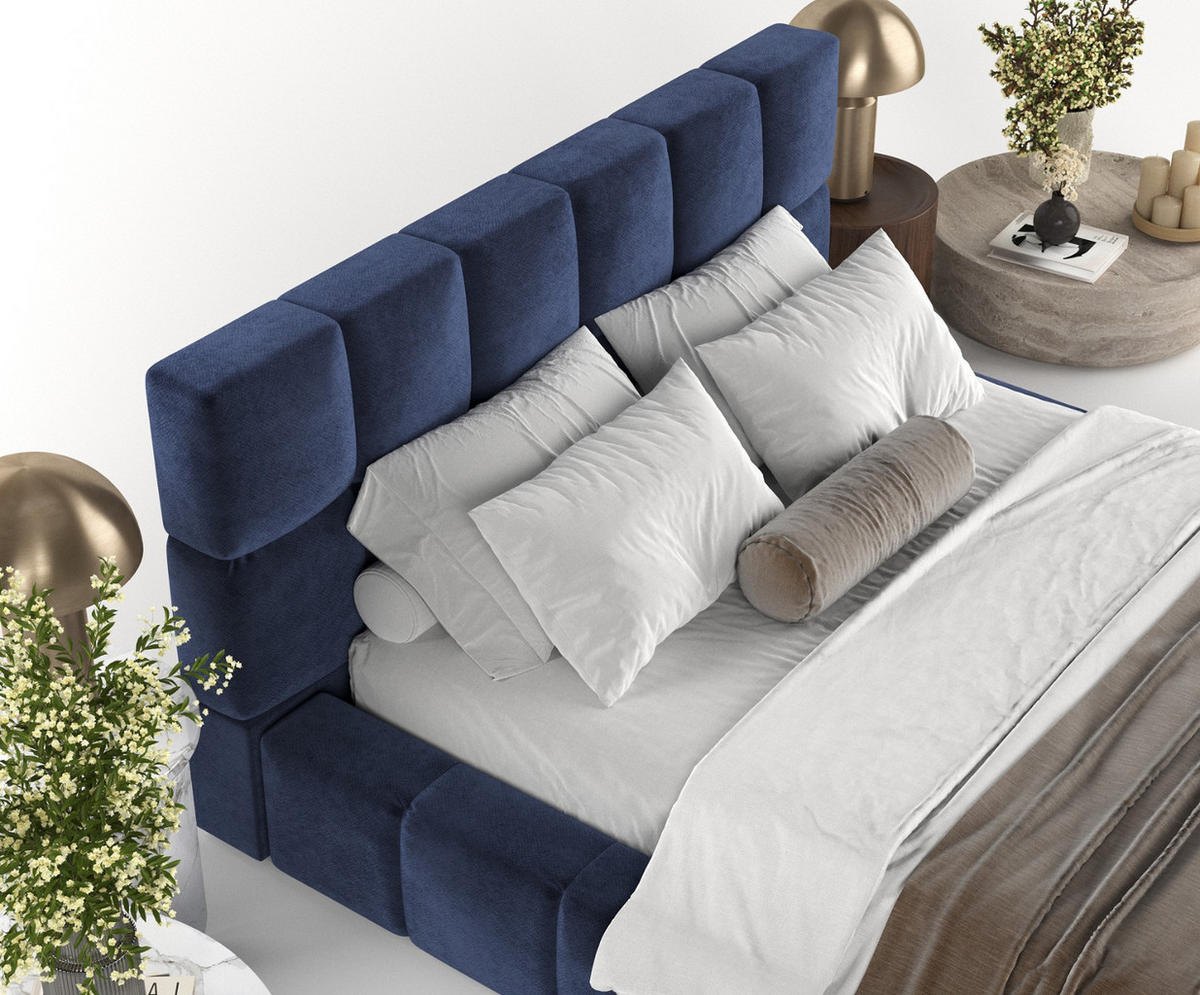 POLSTERBETT Paros mit Stauraum 160/200 cm Marineblau im Terra NW Stoff - Schwarz/Naturfarben, Holz/Holzwerkstoff (160/200cm) - AltaBeds