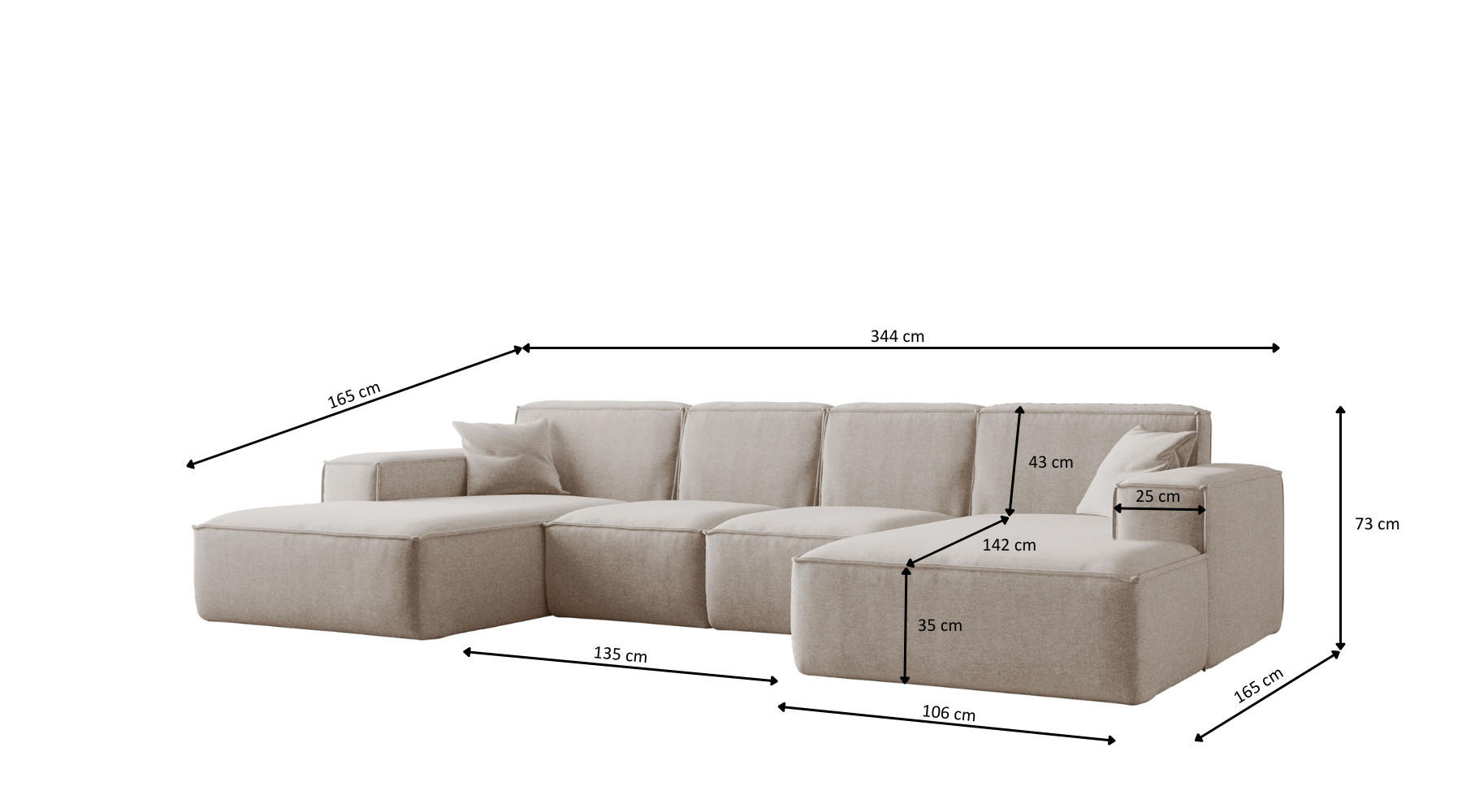 Thumbnail - Kaiser Möbel Ecksofa, Beige, Holz, 5-Sitzer, 344x165 cm, Wohnzimmer, Sofas & Couches, Wohnlandschaften, Ecksofas