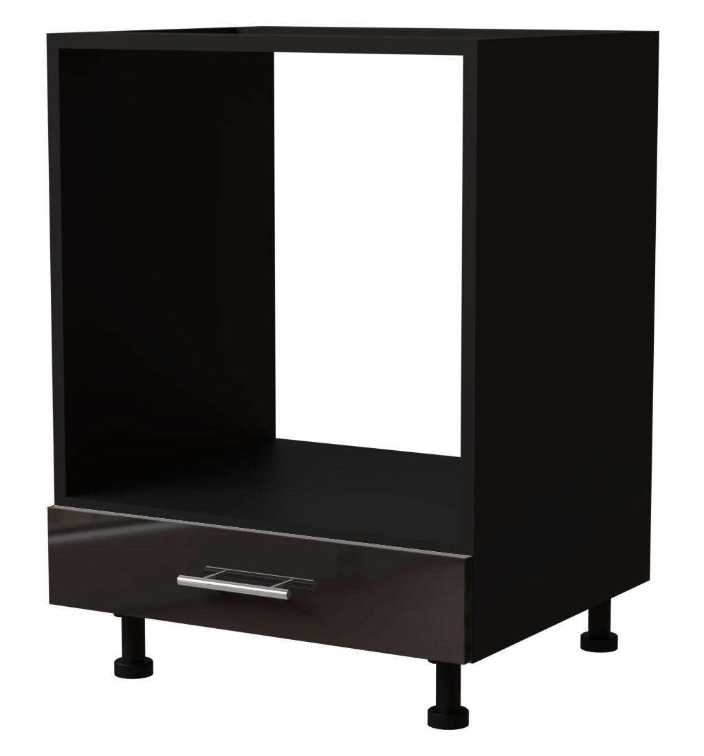 Feldmann-Wohnen Herdumbauschrank Schwarz Hochglanz, Schwarz 60x82x50 cm