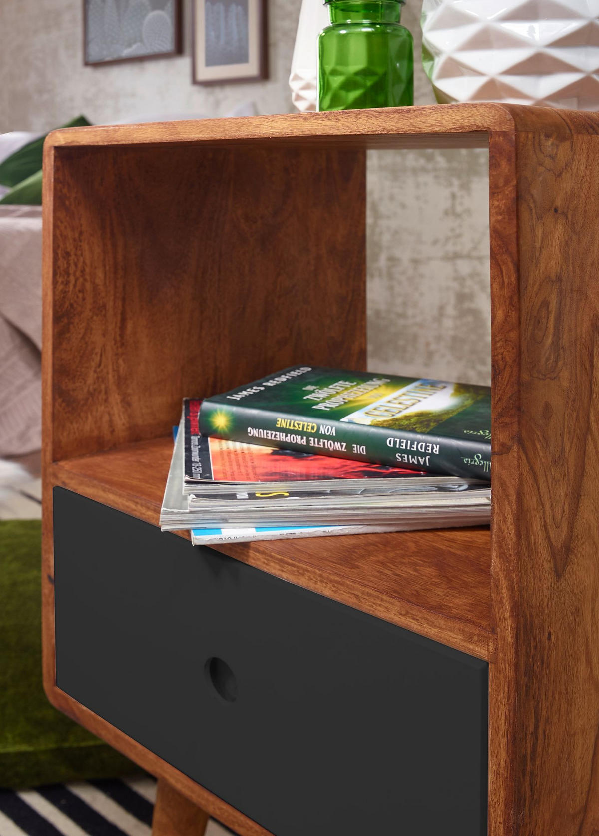 NACHTTISCH – Massivholz, 70 cm hoch, Retro-Stil, für Boxspringbett - Schwarz/Braun, Holz (40/70/35cm) - KADIMA DESIGN